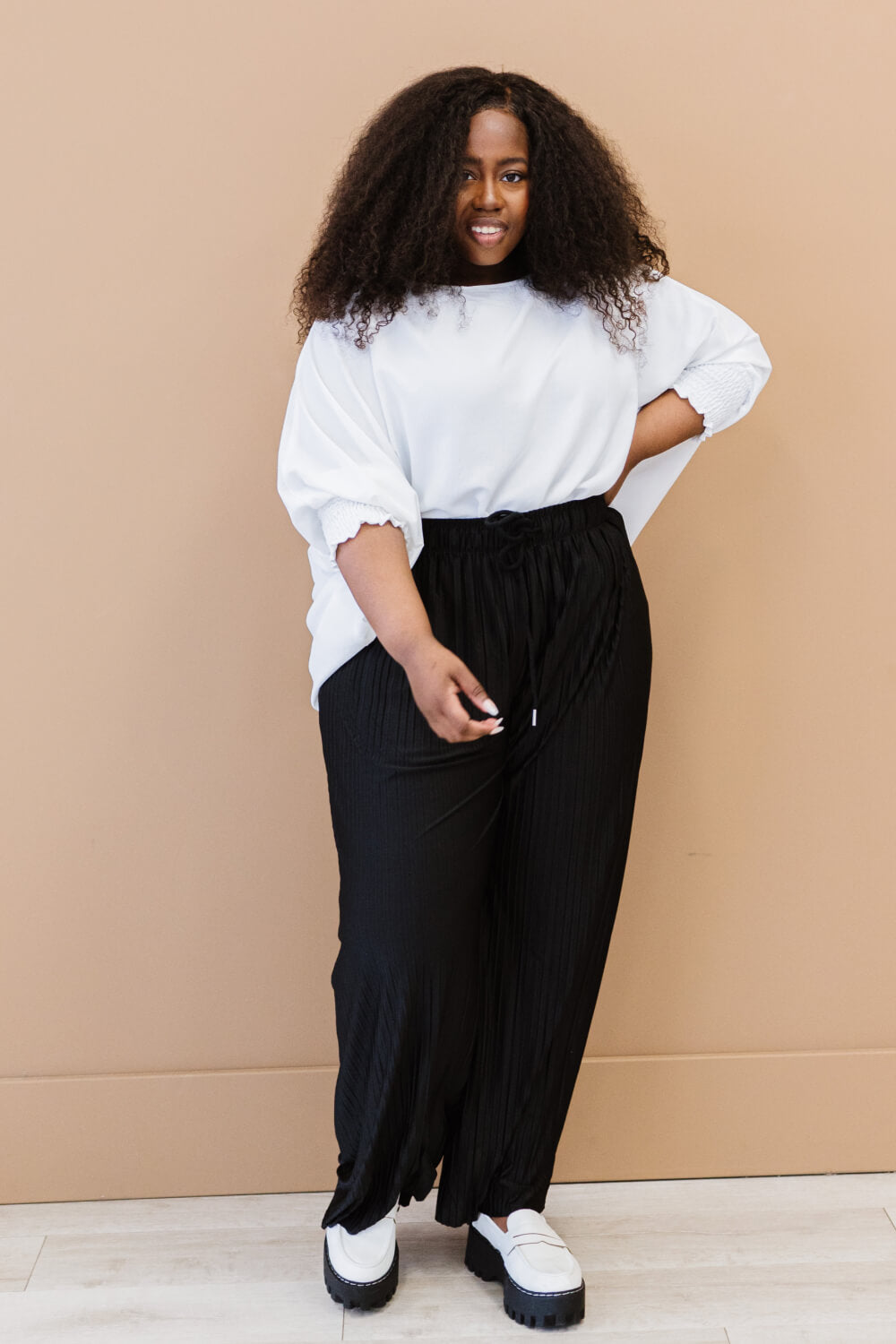 Zenana Pleats for Days Full Size Run Palazzo Pants