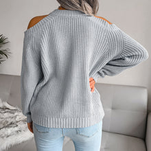 Load image into Gallery viewer, Rib-Knit Cold Shoulder Long Sleeve Sweater
