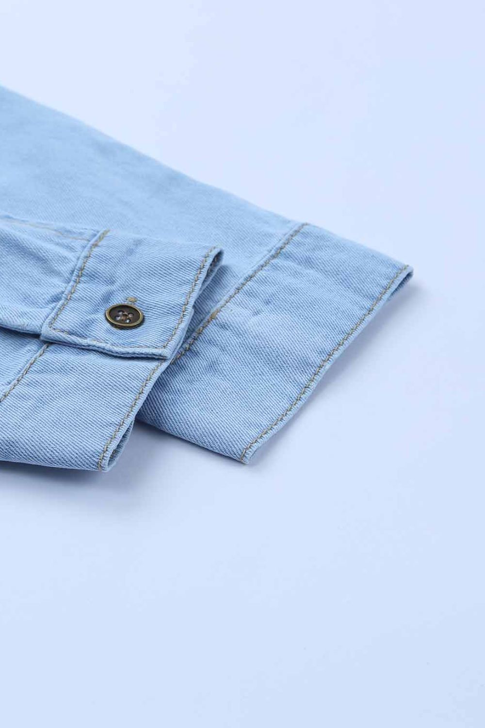 Frayed Trim Button Front Denim Shirt