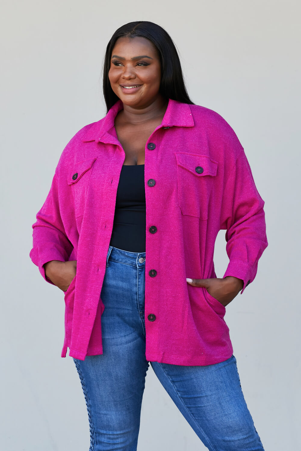 Zenana Full Size Jacquard Shacket in Magenta