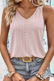 Twist Back V-Neck Eyelet Tank