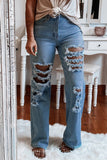 Distressed High Waist Straight Leg Jeans