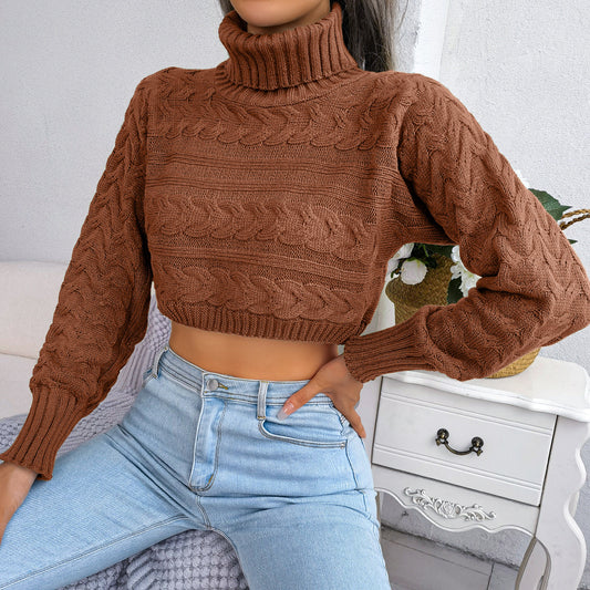 Cable-Knit Turtleneck Cropped Sweater