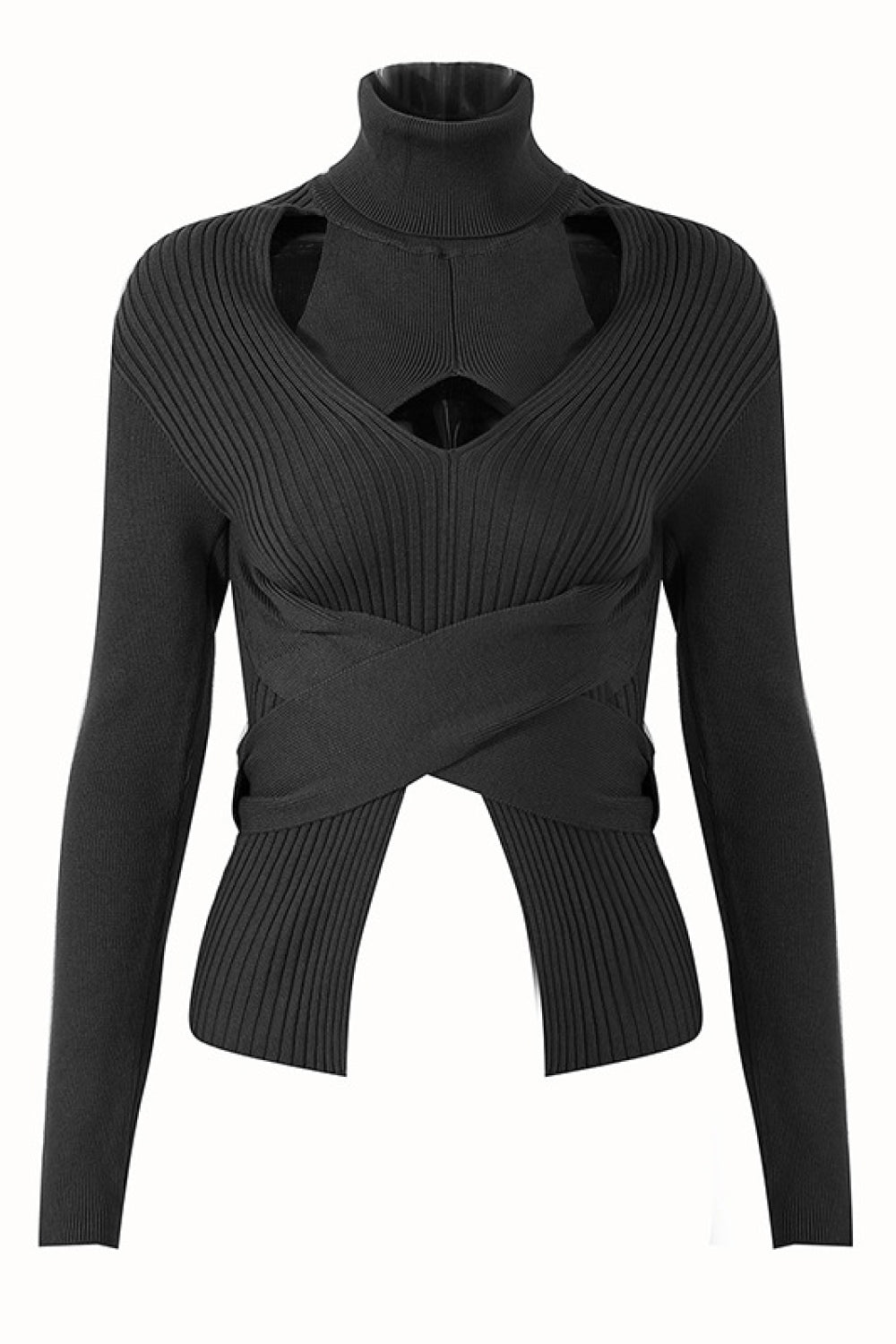 Crisscross Cutout Rib-Knit Sweater