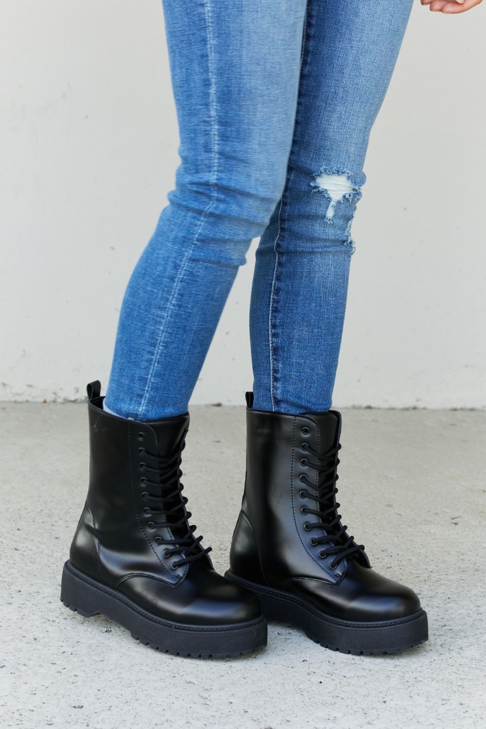 Weeboo Big Steps Platform Combat Boots in Black