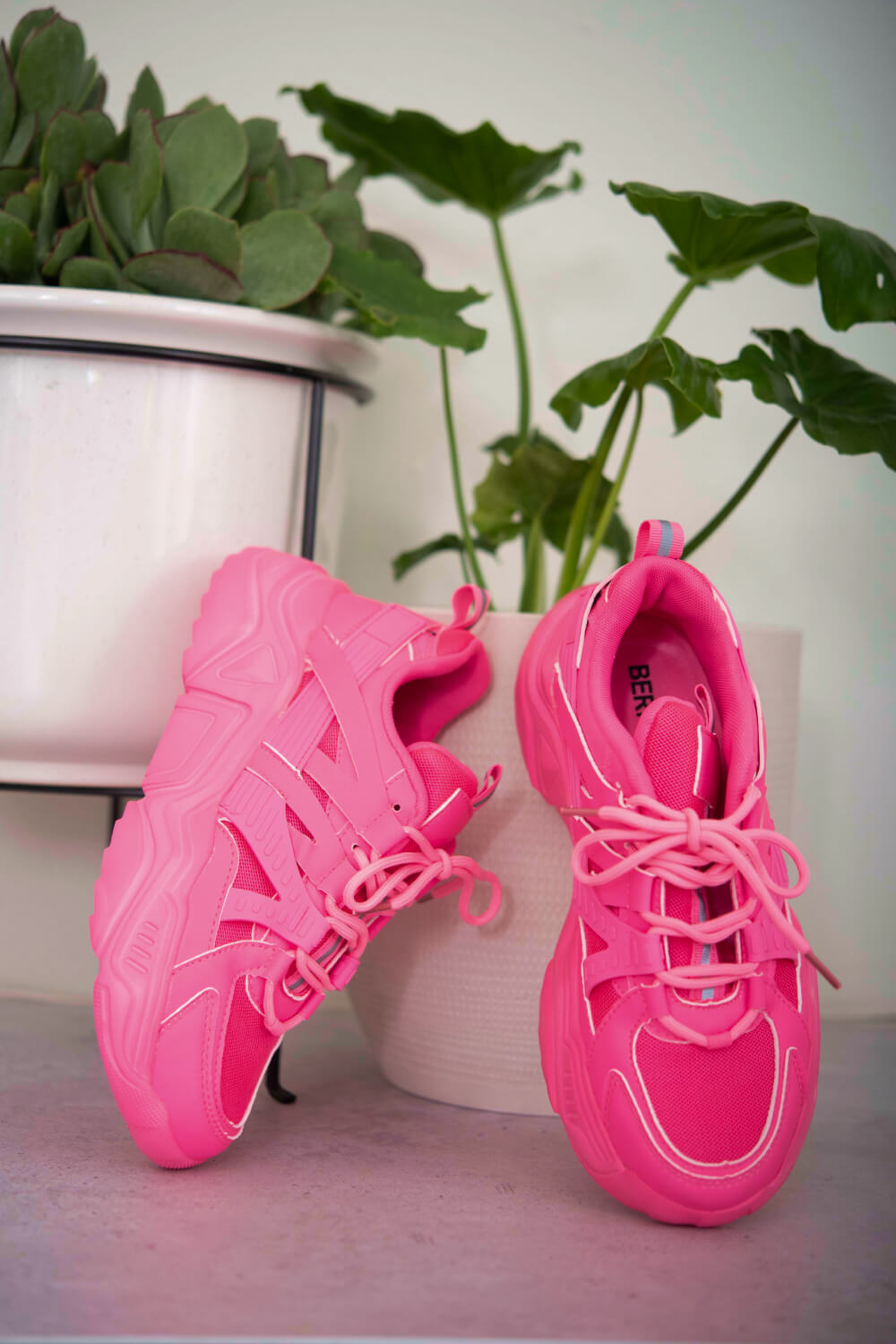 Berness Running Late Chunky Sole Athletic Sneakers in Hot Pink