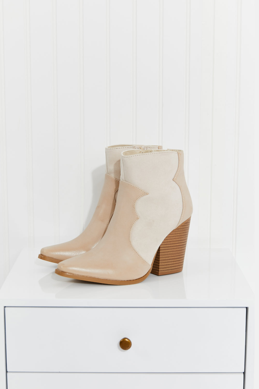 Qupid Standout Two-Texture Heeled Ankle Booties