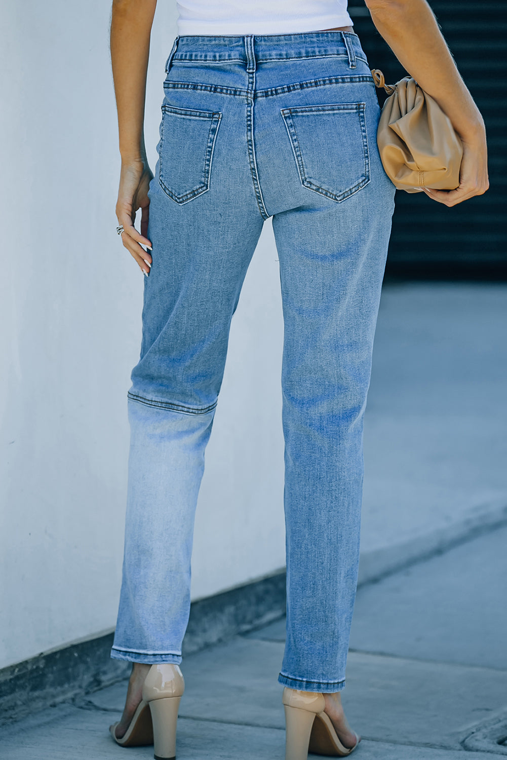 Distressed Color Block Straight Leg Jeans