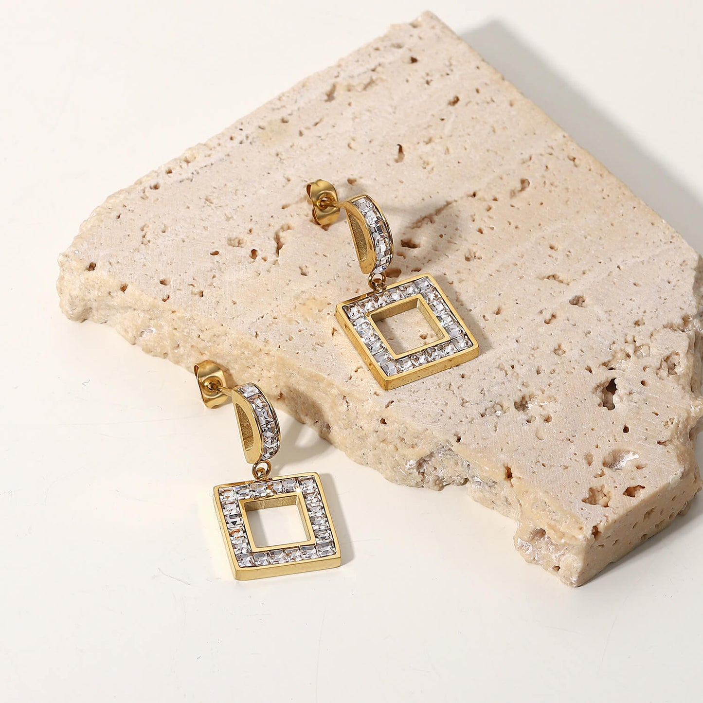 Squared Away Rhinestone Drop Earrings