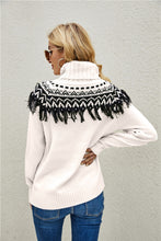 Load image into Gallery viewer, Fair Isle Turtleneck Sweater with Fringe
