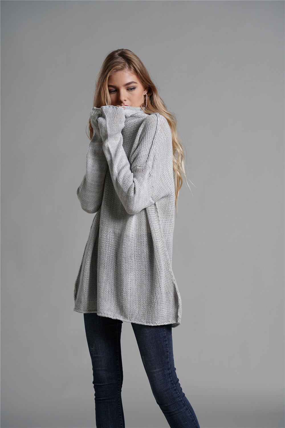 Exposed Seam Funnel Neck Tunic Sweater