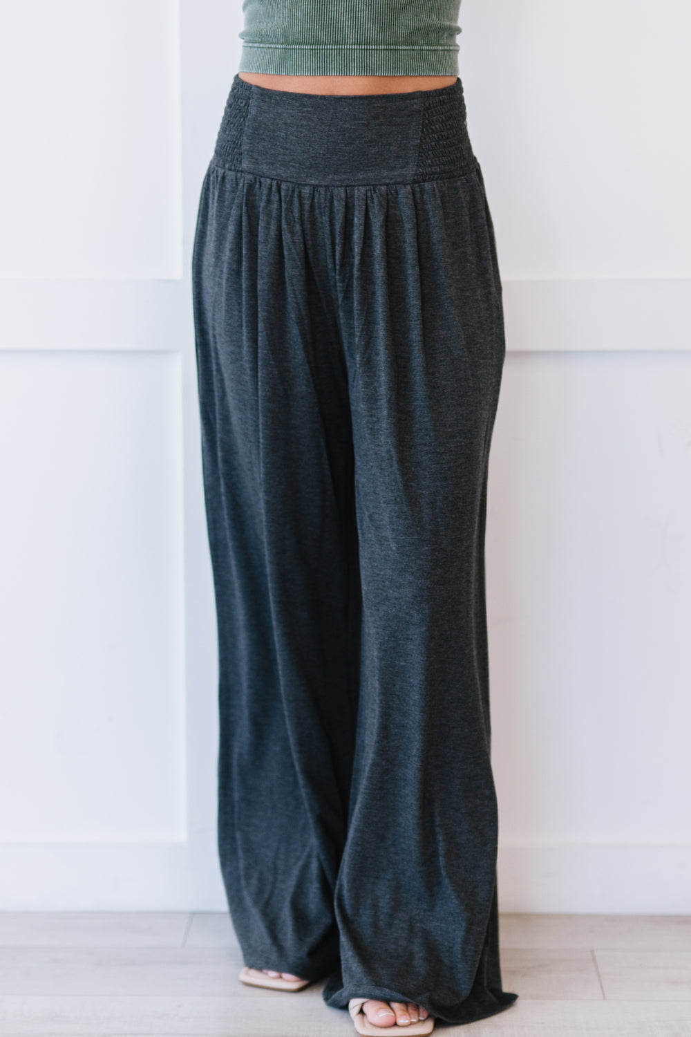 Zenana Easy Breezy Full Size Palazzo Pants in Charcoal