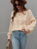 Cable-Knit Openwork Round Neck Sweater