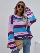 Load image into Gallery viewer, Striped Rib-Knit Dropped Shoulder Sweater
