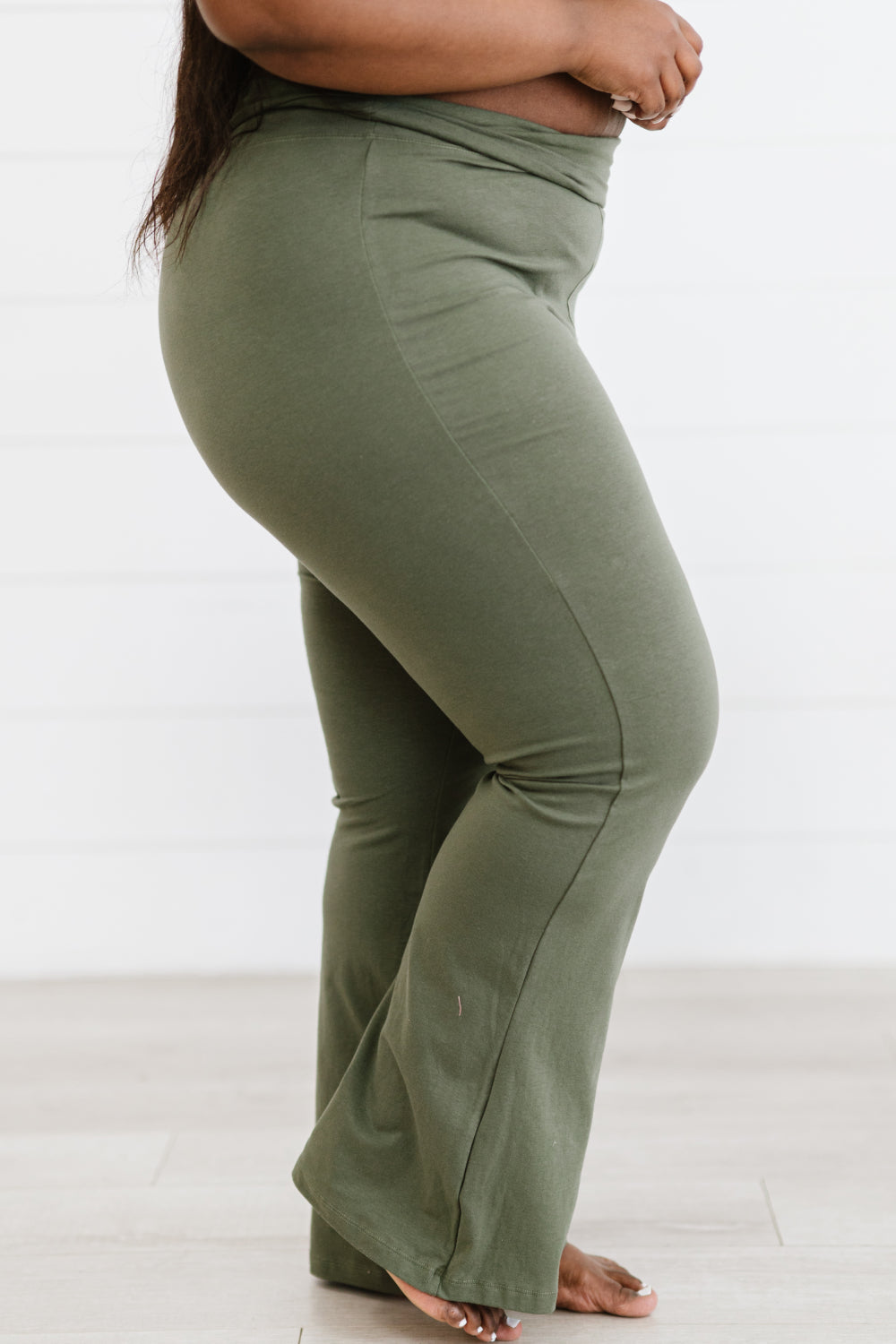 Zenana Keep It Up Full Size Flare Yoga Pants in Light Olive