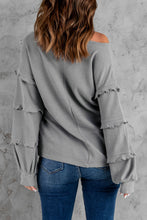 Load image into Gallery viewer, Waffle Knit Ruffle Trim Top
