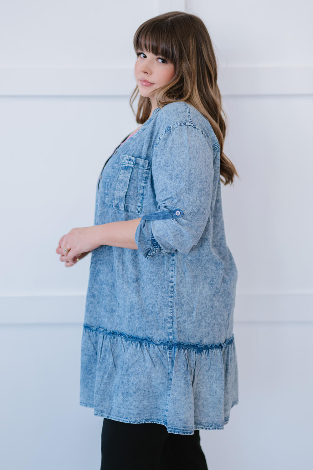 Zenana Sugar and Spice Full Size Run Chambray Dress