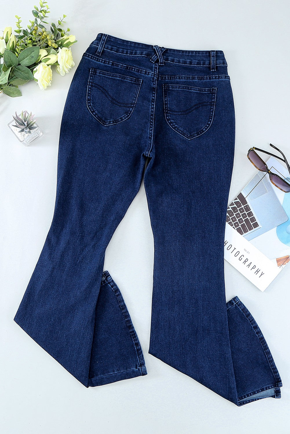 Side Slit Distressed Flare Jeans