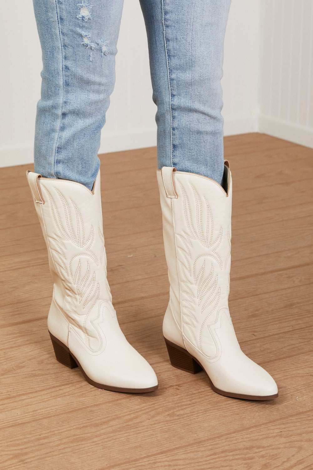 Qupid Mountain Fever Mid-Calf Cowboy Boots in Stone