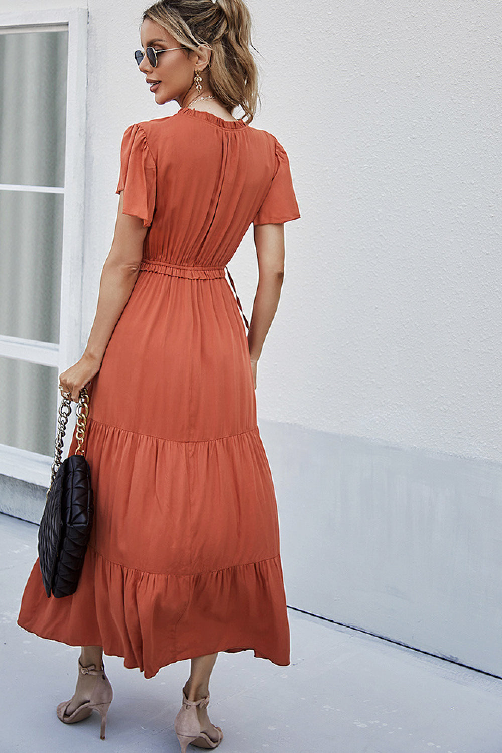 V-Neck Butterfly Sleeve Midi Dress