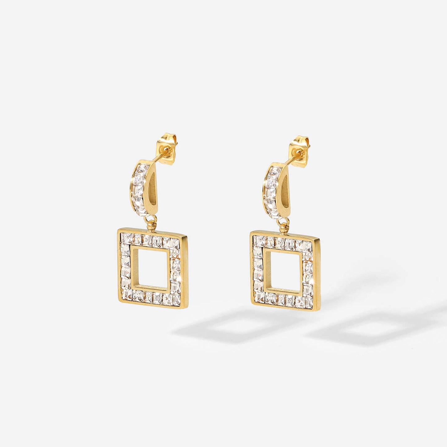 Squared Away Rhinestone Drop Earrings