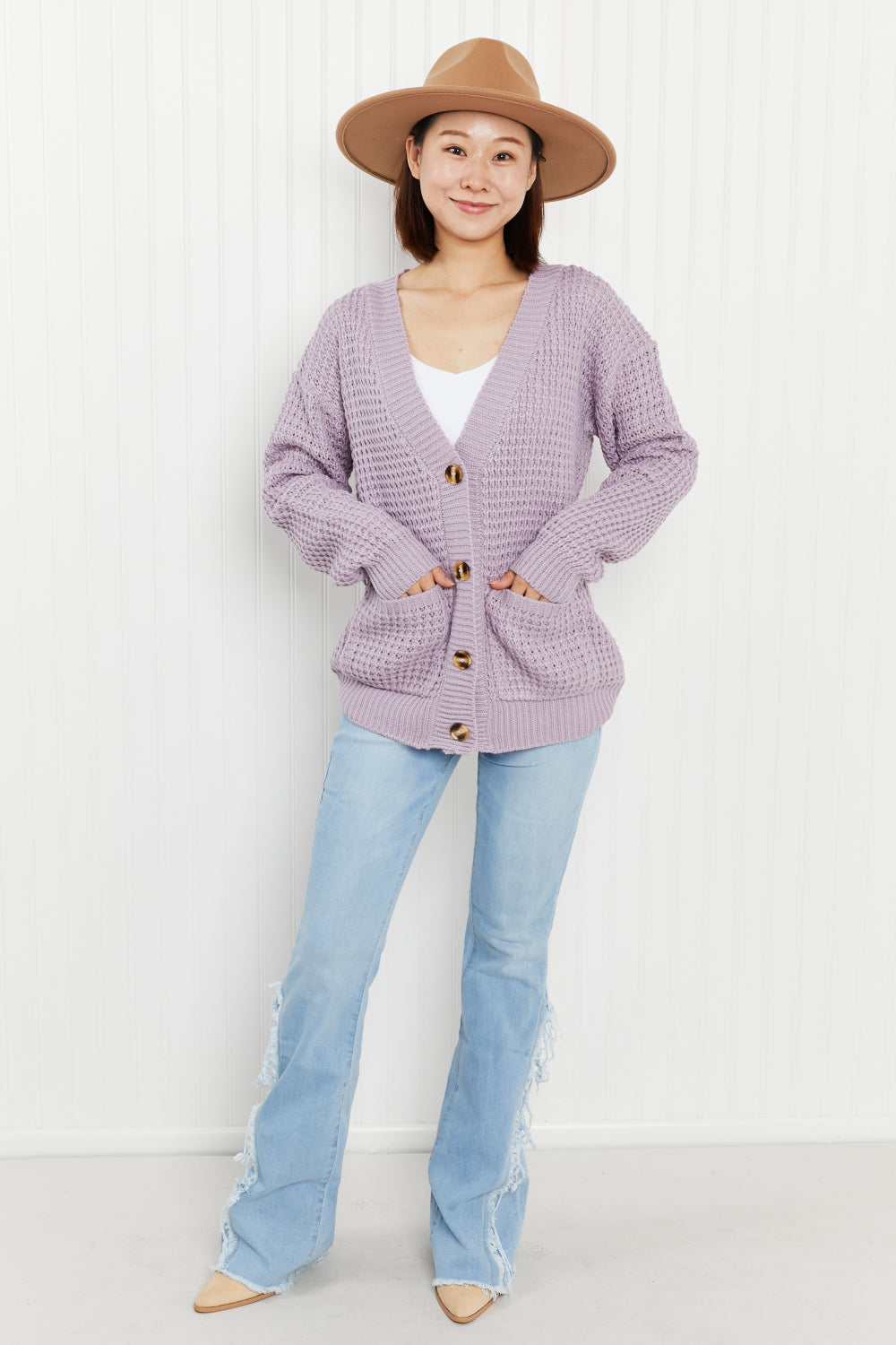 Zenana Full Size Waffle-Knit V-Neck Cardigan