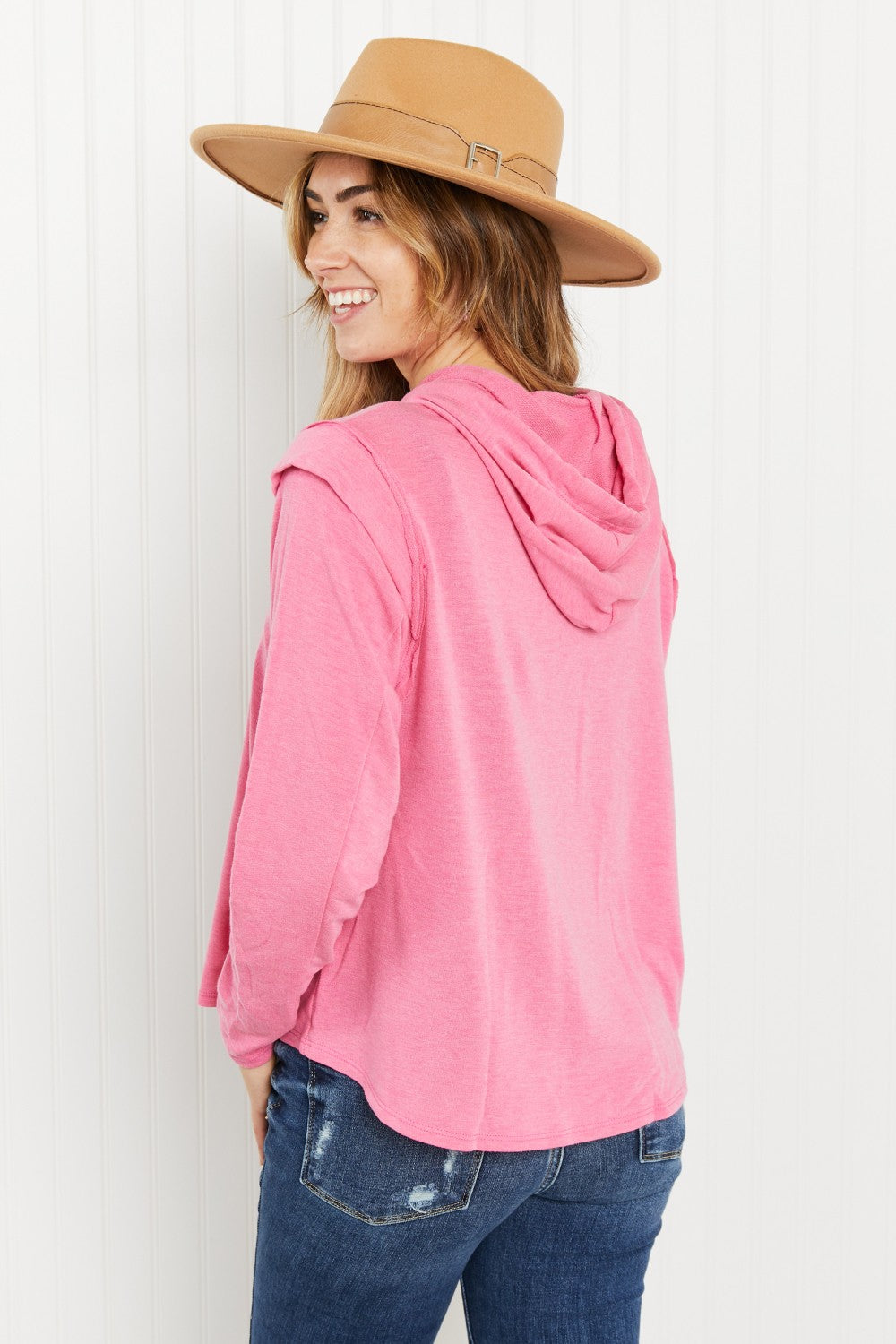 Andree by Unit Live Simply Full Size Shoulder Detail Knit Hoodie