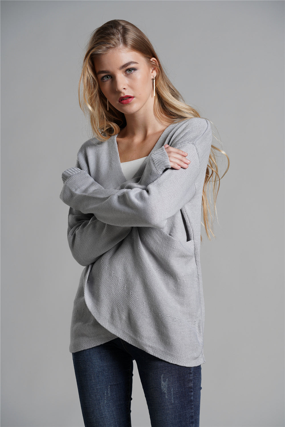 Tulip Hem Surplice Knit Sweater