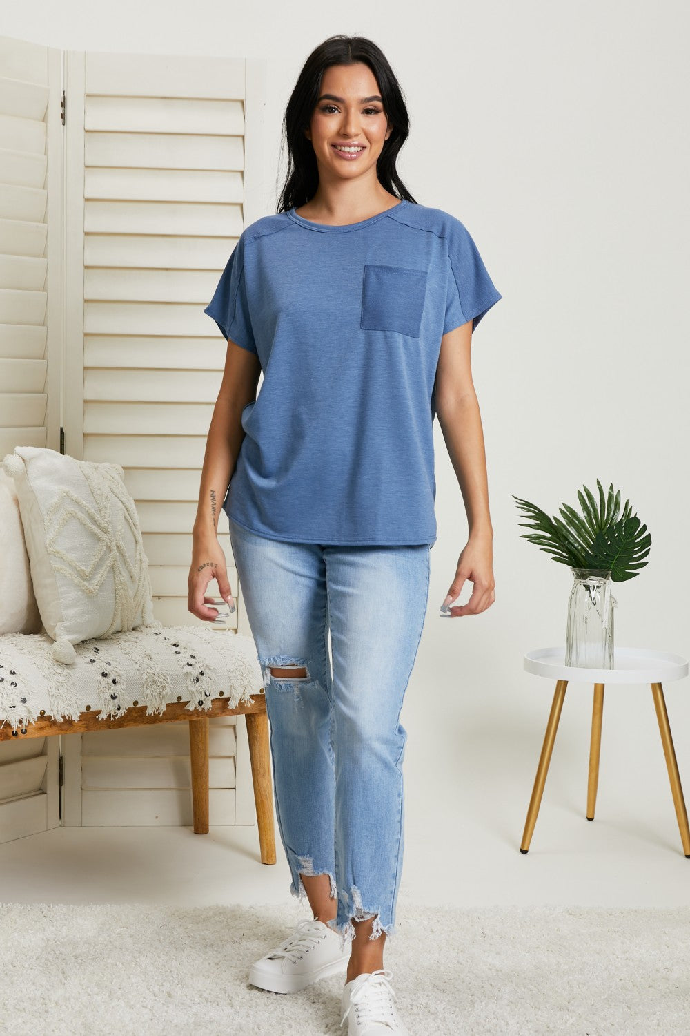 Sew In Love Stay and Chat Love Full Size Pocket Tee