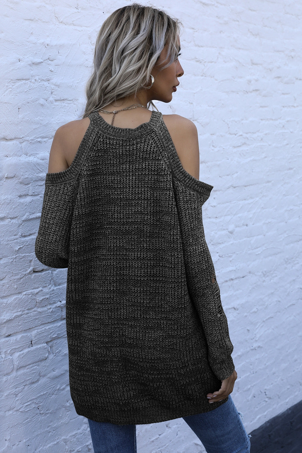 Cold Shoulder Long Sleeve Sweater