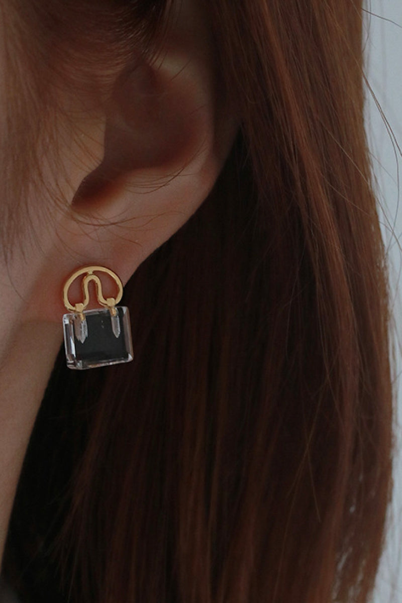 Black Glass Lock Earrings