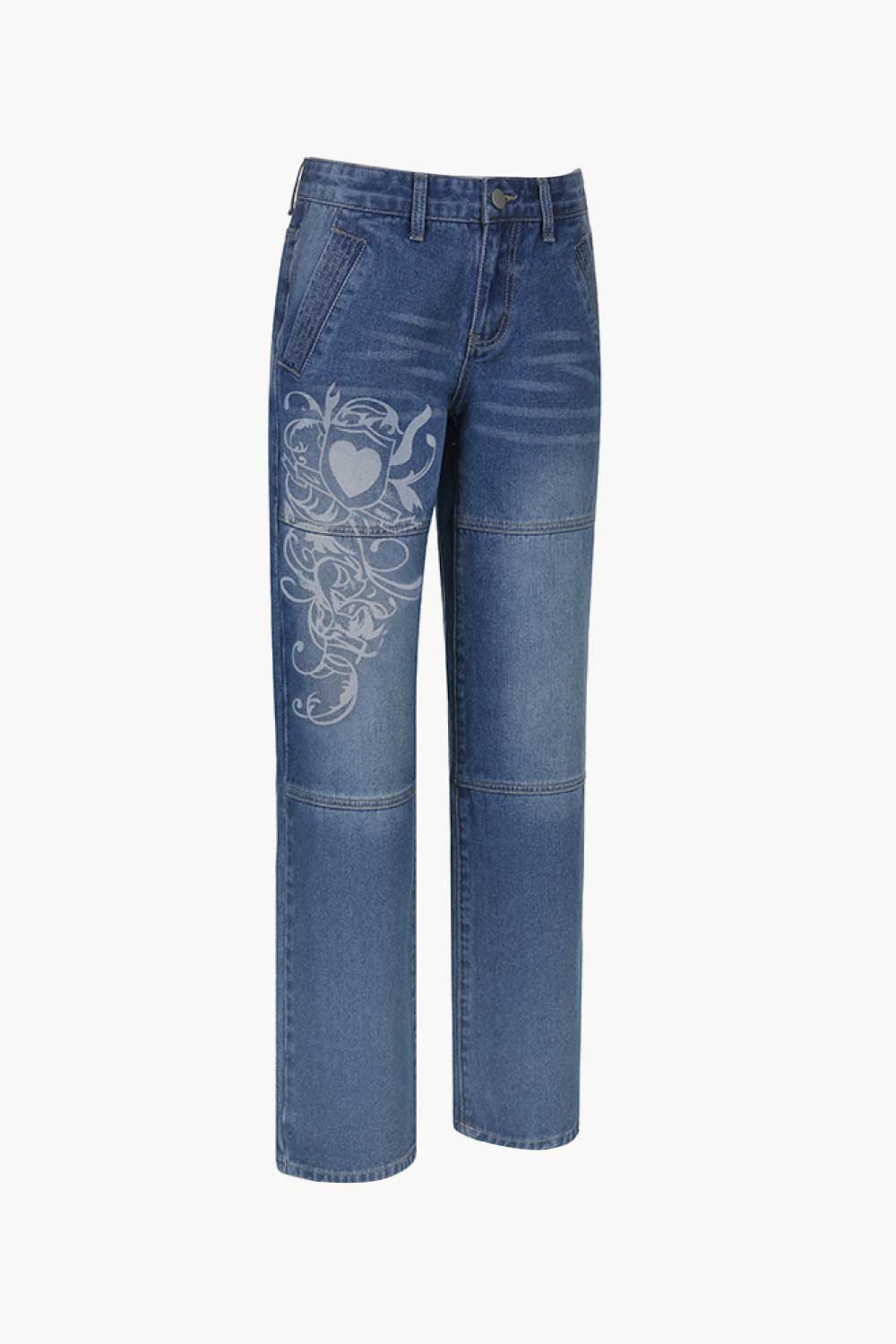 Graphic Wide Leg Jeans with Pockets