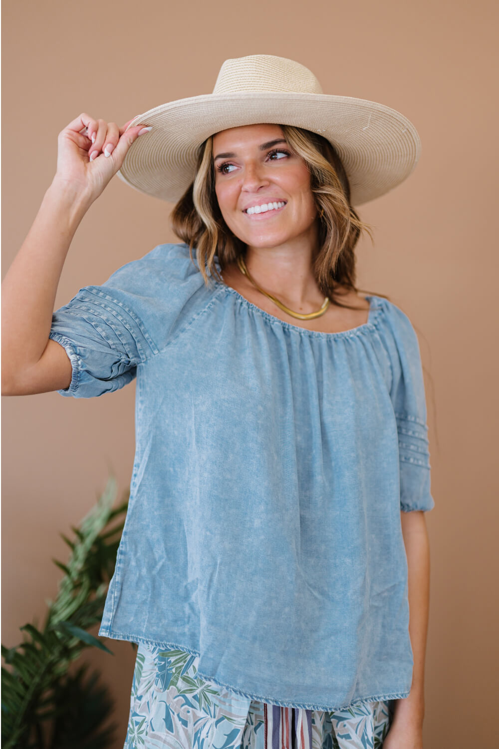 Doe & Rae Keep Me Close Full Size Run Chambray Top