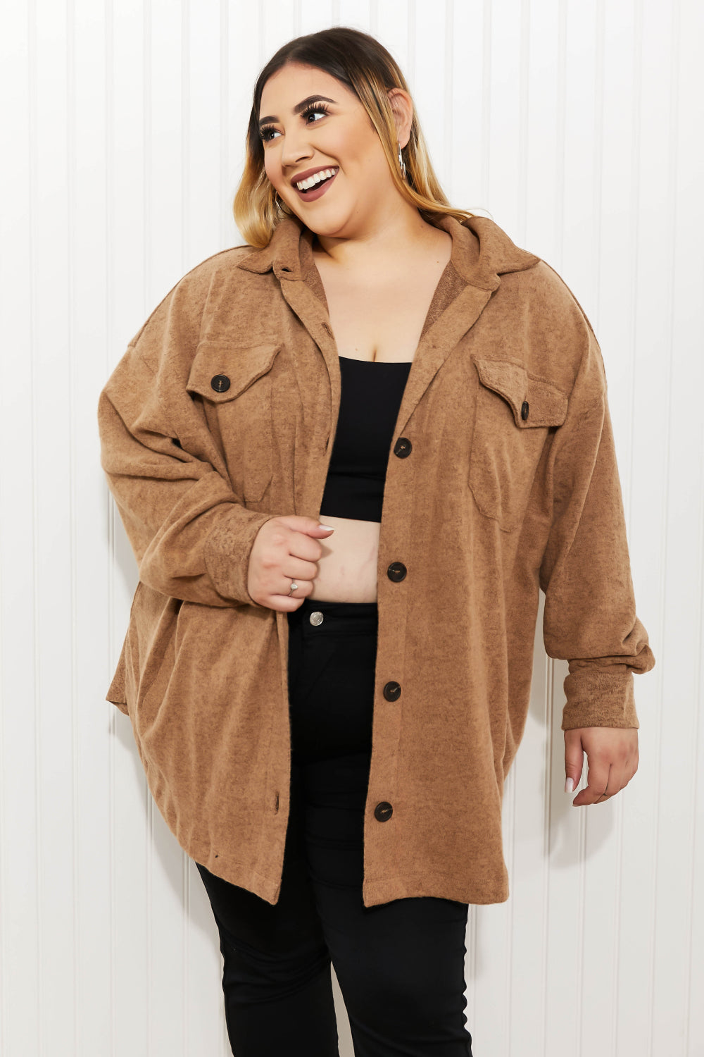 Zenana Create Coziness Full Size Brushed Melange Shacket