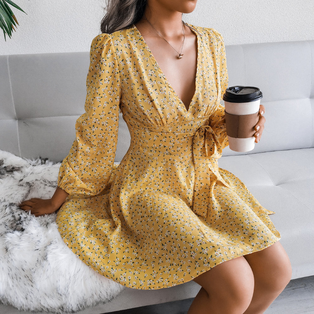 Ditsy Floral Tie Waist Mini Dress