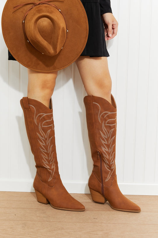 Qupid Cheyenne Nights Embroidered Knee High Cowboy Boots