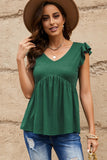 Ribbed Ruffle Sleeve Peplum Top