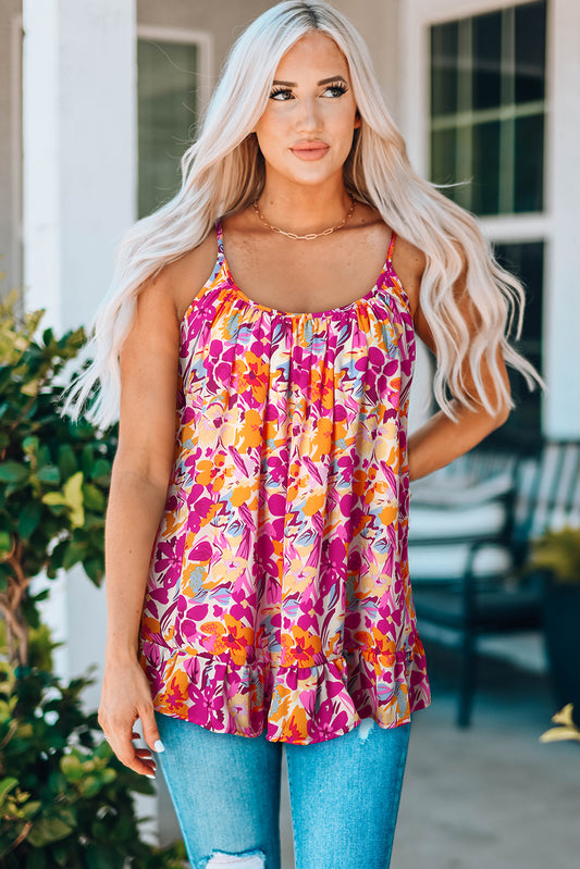 Floral Scoop Neck Ruffle Hem Cami