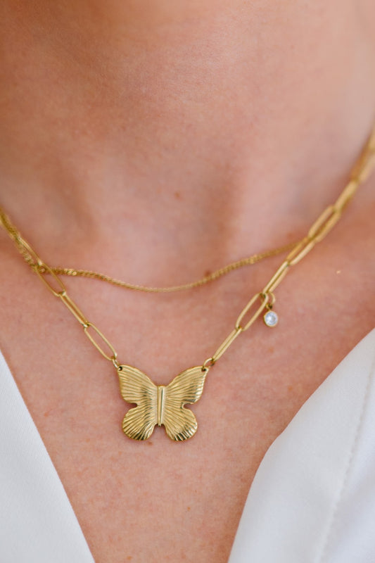 Fly Fly Away Double-Layered Butterfly Necklace