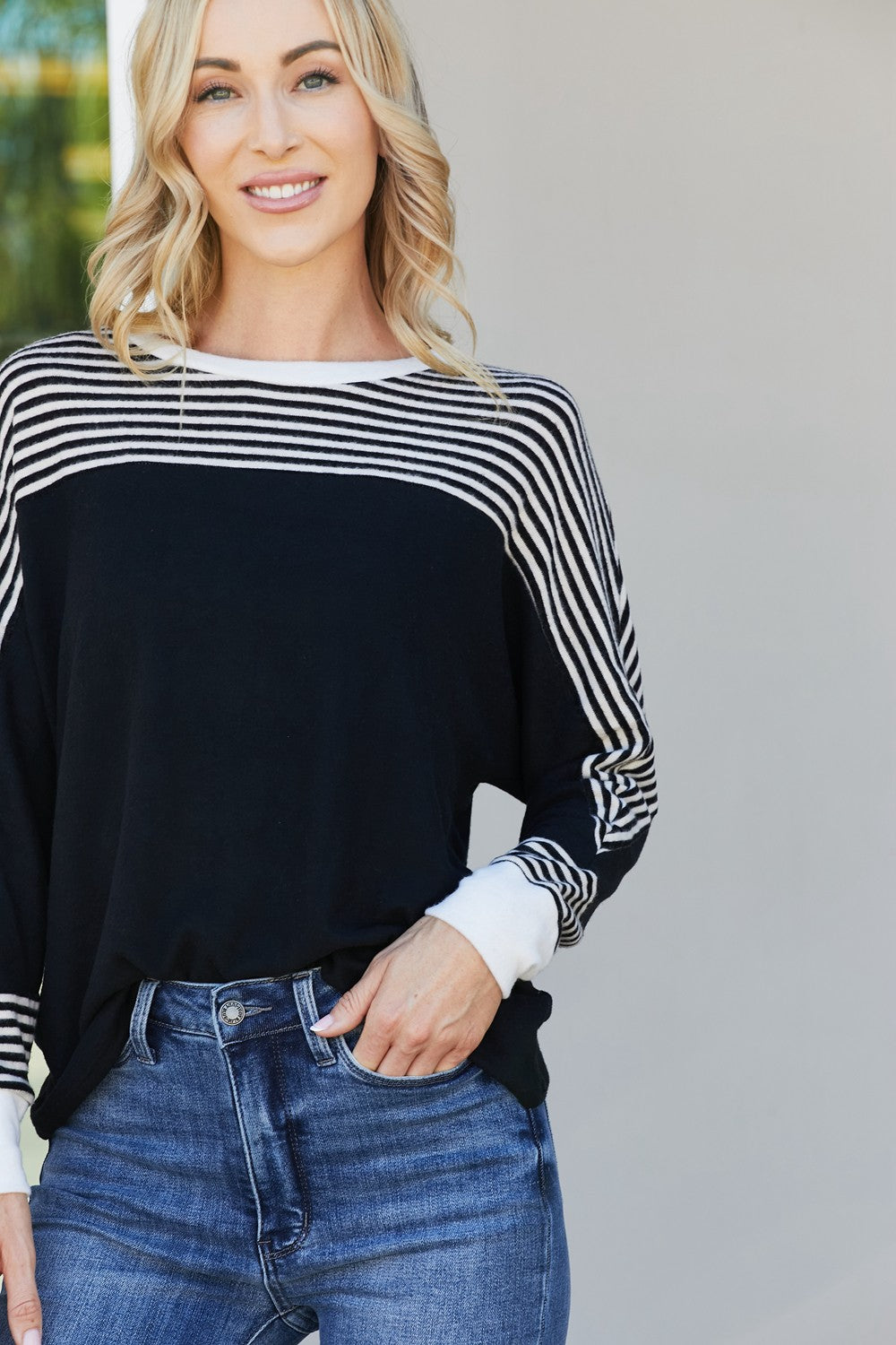 Sew In Love Full Size Striped Dolman Sleeve Knit Top