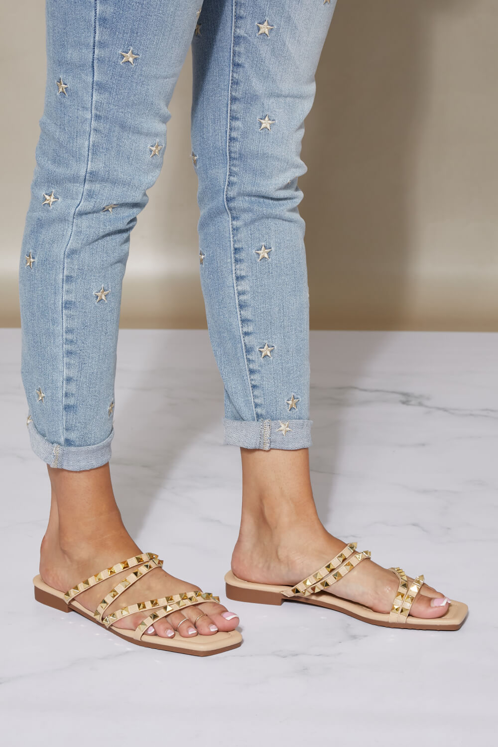 Cape Robbin Never Too Late Studded Strappy Slide-On Sandals