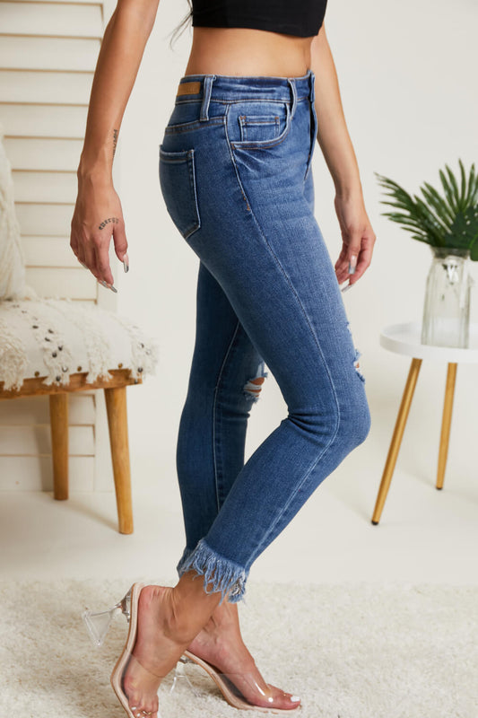 Cello Nicole Full Size Frayed Hem Cropped Jeans