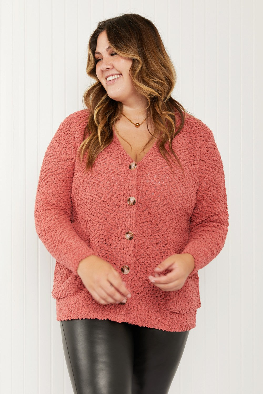 Zenana Now and Then Full Size Popcorn Knit Cardigan