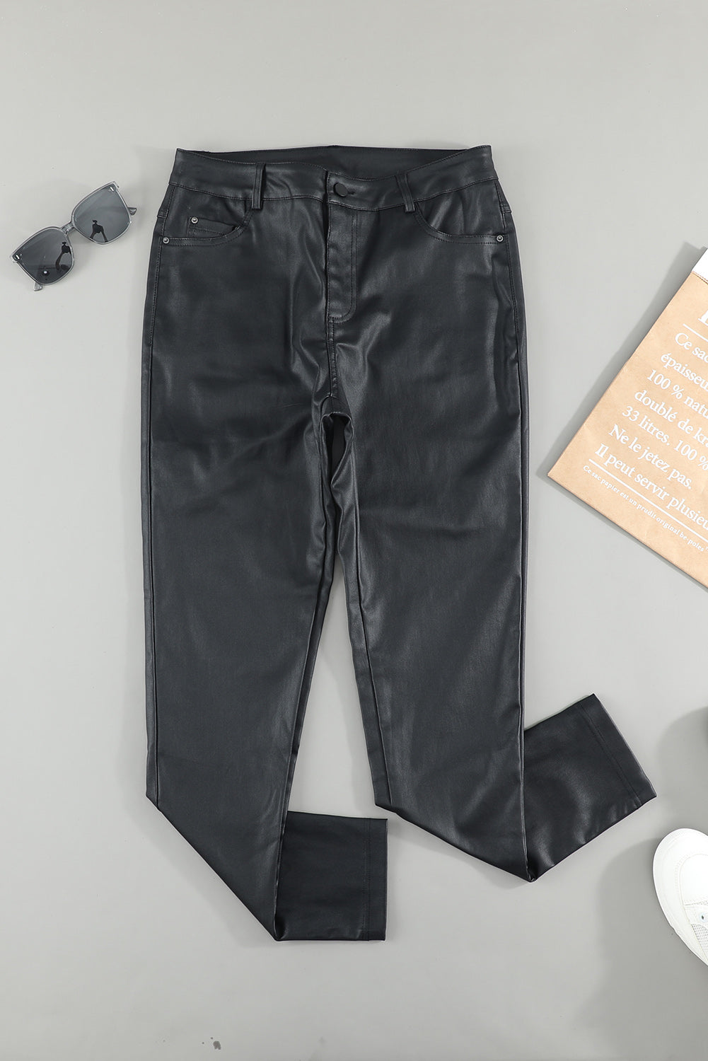 PU Leather Pants with Side Pockets