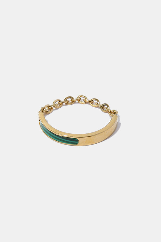 Chain-Link Gold-Plated Ring in  Green