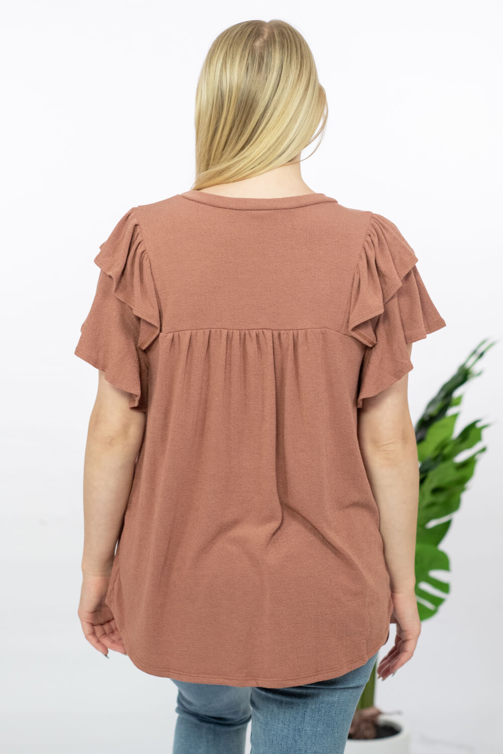 Ces Femme Here We Go Full Size Flutter Sleeve Blouse