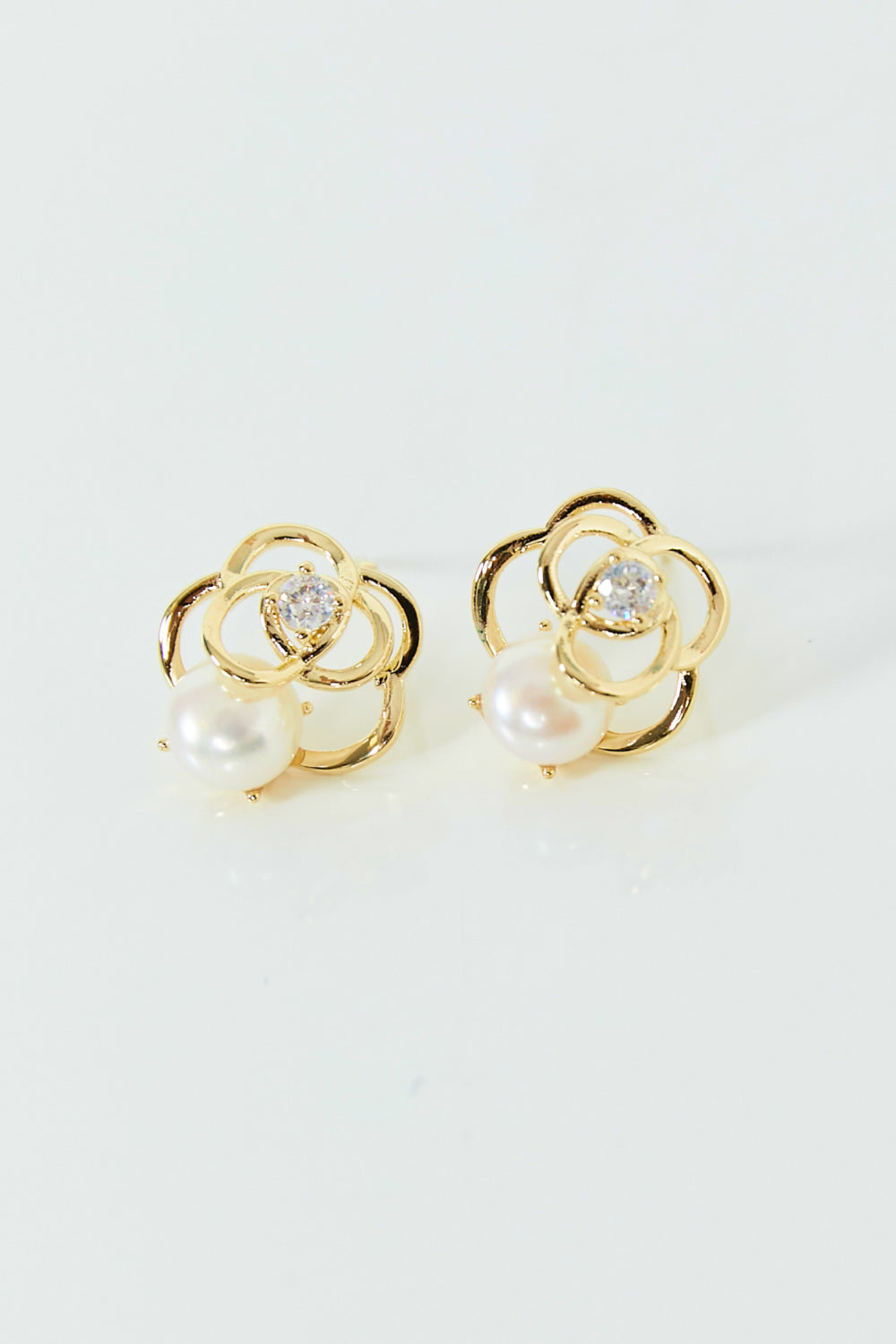 Rhinestone and Pearl Rose Stud Earrings