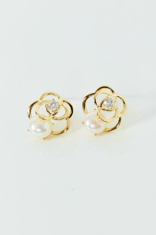 Rhinestone and Pearl Rose Stud Earrings