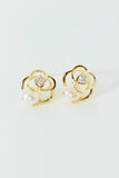 Rhinestone and Pearl Rose Stud Earrings