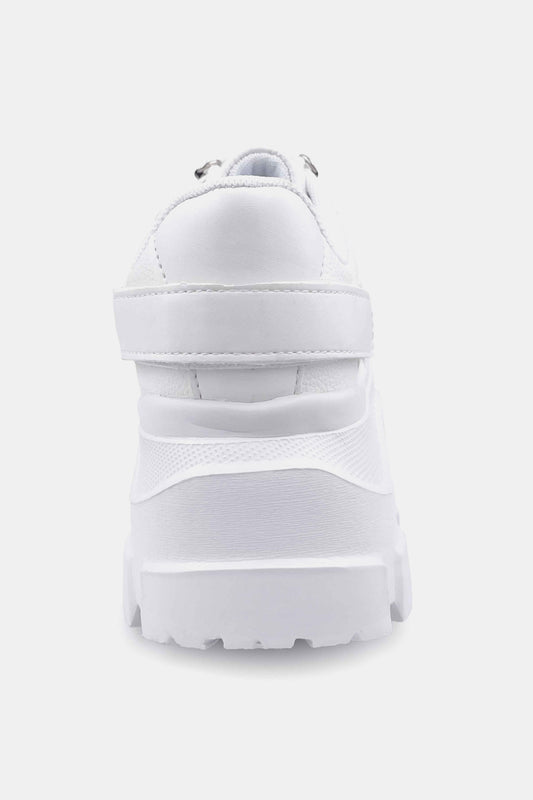 Berness Chunky Sole Lace-Up Sneakers with Velcro Strap in White